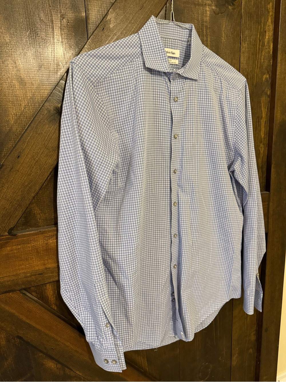 Calvin Klein Light Blue Checkered Dress Shirt